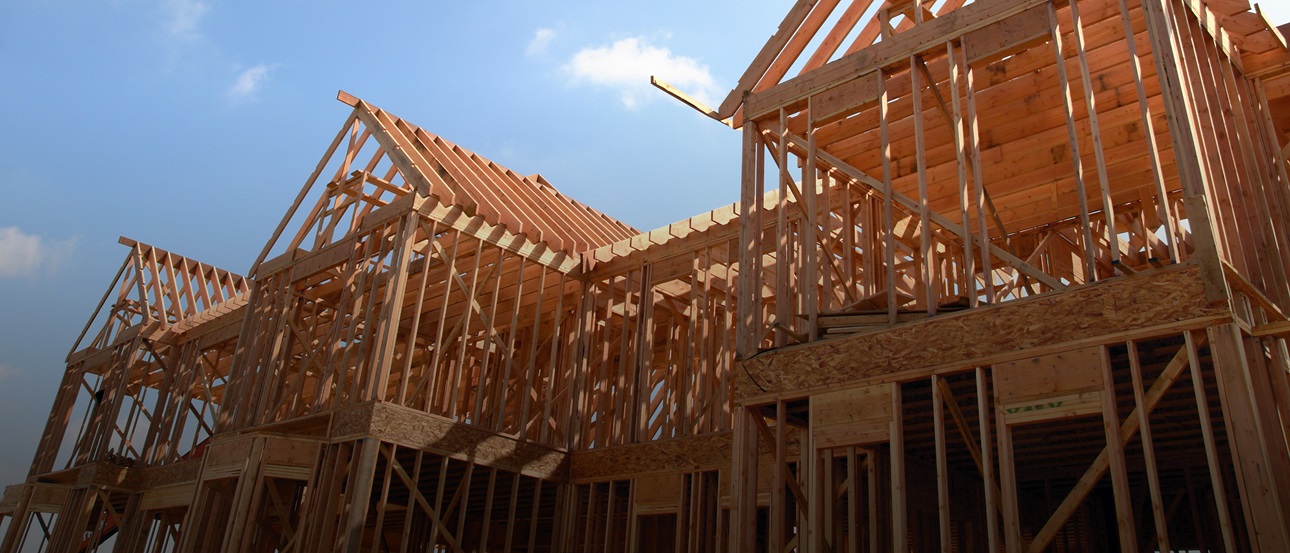 A wooden A-frame of a house