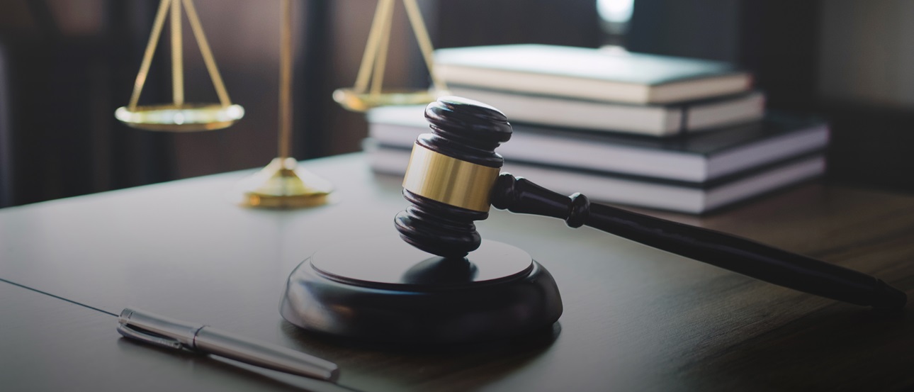 Law books and a gavel