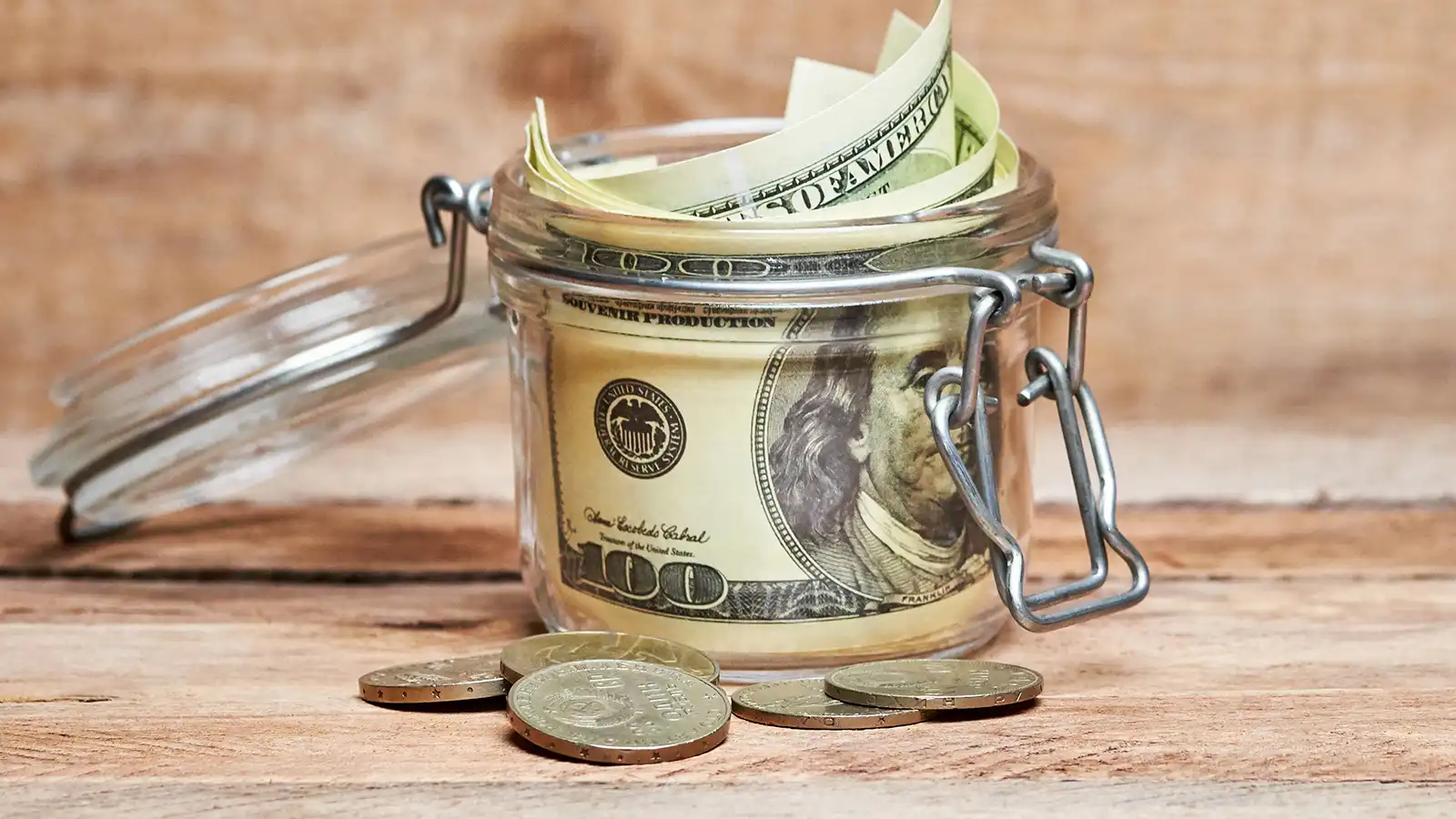 A jar holding cash savings